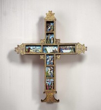Vintage Ornate Cross 3D Polychrome Life of Christ Biblical Scenes Religious Art picture