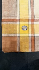Vintage Pure Linen Tablecloth 58x54 Plaid Yellow Brown NOS Warranted Sticker picture