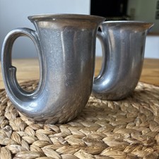 Vintage Duratale by Leonard Pewter Horn Mugs Italy - Set of 2 Matching Bases picture
