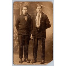 Antique RPPC Real Photo Postcard Two Men Portrait Earl Swartout Cyko 1904-1920 picture