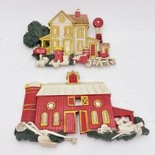 Vintage Homco Wall Plaques Farm House Barn 1975 7369 USA 3D Wall Hanging Country picture
