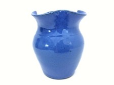 Used Speckled Glazed Blue & Redware Fluted Top Flower Vase – Unsigned picture