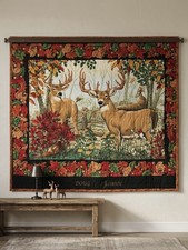 Vintage Handmade Quilt Wall Hanging Deer Buck Nature Cabin 52x42 Fall Autumn picture