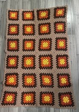 Vintage/Retro/Hippy Preowned Granny Square Multicolor Afghan Crochet - 36”x 60” picture