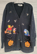 WOMENS VINTAGE CARDIGAN WINNIE THE POOH DISNEY HALLOWEEN EMBROIDERED SIZE MEDIUM picture