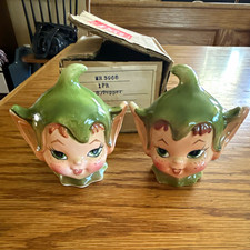 Lefton in Japan 1950s Vintage Ceramic Pixie/Elf Head S&P Shakers MR 3968 picture