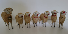 Antique Primitive Collection of 7 Wooly Sheep Putz House Animals Matchstick Legs picture