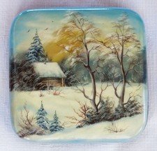 Vintage Hand-painted Russian Fedoskino lacquer box, “Winter” signed picture