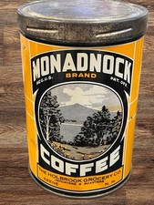 Vintage 1920s Monadnock Brand Coffee Tin Can Holbrook Grocery Keene NH 1 Lb  picture