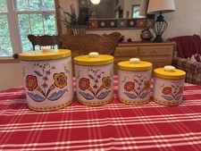Rare Vintage J L Clark Berggren Swedish Floral 4 Tin Canister Set Nesting  picture