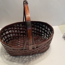 Antique American Large Mahogany Splint to-Round Gathering Basket ca1880-1910 picture