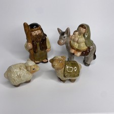 Delton Nativity Figurines Set Ceramic Mary Jesus Donkey Sheep Joseph 4 Piece picture