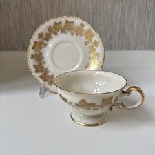 VINTAGE CASTLETON GOLDEN MOMENT BONE CHINA CUP & SAUCER GOLD LEAVES & TRIM picture