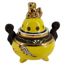 Vintage Quon-Quon Japan Ceramic Incense Burner Yellow Dragon Foo Dog Finial picture