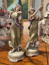 Antique Royal Dux Musicians Tambourine And Violin Player Pair 12” Alois Hampel picture
