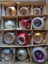 12 Vtg Santa Land Poland Christmas Glass Ornaments Indent Glitter Hand Blown picture