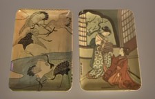 2 VTG  ITALIAN DECORATIVE CRAFTS INC ASIAN TRINKET  TIP TRAYS GEISHA & CRANES picture
