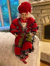 Vintage 17” Christmas Elf Jester Art Doll Red Velvet Polka Dot Bells Rare picture