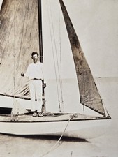 Vintage Snapshot: Man on Sailboat Sailing Maritime Nautical Photo 1930s-40s picture
