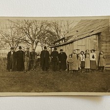 Antique RPPC Real Photograph Postcard Men Women Children By Barn Everyday Life picture