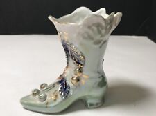 Germany Porcelain Boot Shoe Gilt Gold Green Blue Flowers Boot Vase picture