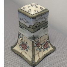Antique Nippon Hand Painted Moriage Floral Landscape Porcelain Salt Shaker Japan picture