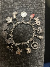 Vintage HARLEY DAVIDSON Sterling Silver 925 HD Bracelet with 14 HD Charms picture