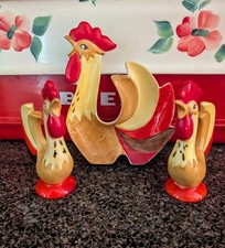 Vintage Holt Howard Rooster Salt Pepper Shakers & Candy Nut Teabag Dish JapanMCM picture