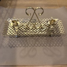 Vintage 1960's Atomic Quatrefoil MCM Gold Mesh Metal 2 Candle Holder Centerpiece picture
