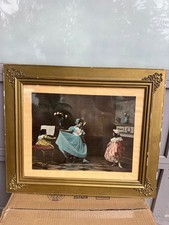 Vintage Framed Victorian Girls Dancing Color Print Gold Ornate Frame 21x25 picture
