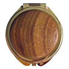 Vintage Wood Grain Compact Hand Mirror For Purse Makeup Handbag picture