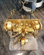 Beautiful Large Vintage 1970's Gold Wall Light Mounted Planter Box Chain Cord picture