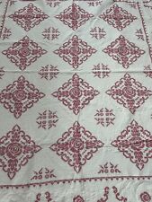 Antique ~Roses Pink Vintage Embroidered Quilt~Hand Quilting Cottage 92X82” picture