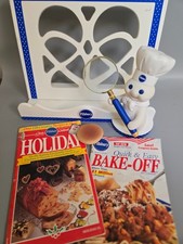 Pillsbury Doughboy Poppin Fresh Wooden Recipe Holder Rack 2 Cookbooks 2002 picture