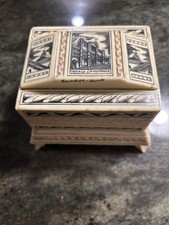 Vintage Ecuadorian wood Tagua nut  trinket box depicting Templo La Compañía. picture