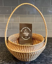 Vintage Gullah Geechee Sweetgrass Basket Mt Pleasant SC Handwoven Loop Handle picture