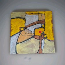 Vintage Harris G Strong Mid Century Ceramic Art Tiles Pair 12x12 Abstract B-36 picture