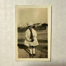 Vintage Original Black & White Snapshot Photo of Cute Girl in Dress picture