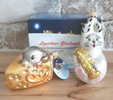 LAUSCHAER GLASKUGELHAUS, GERMANY BLOWN GLASS German Bunny And Mouse picture