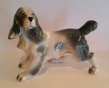🐩Vtg🐩 7x9 FAIRYLAND JAPAN Grey English Spaniel Porcelain CERAMIC DOG Figurine picture