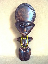 VINTAGE African ASHANTI FERTILITY WOMAN 2 Hand Carved Statue Tribal Decor BEADS picture