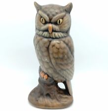 Vintage 1977 Ceramic Owl On Tree Stump Hand Painted Figurine Porcelain Birds picture