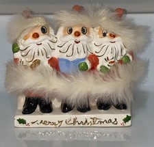 Vintage Japan Fuzzy Santa Trio Planter LeeWards Christmas Carolers Fur Trim MCM picture