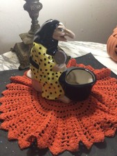 VTG. Halloween Witch & Pot~ Ceramic Candy Container~ MCM Large~ KITSCHY ~ picture