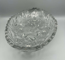 VINTAGE 1950s Crystal Clear Etched Glass Oval Foot Bowl w/ 5-Petal Flowers - 12