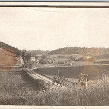 Vtg c1910s Rural Farm Valley Hillside dirt Road Barn Snapshot Photo 5