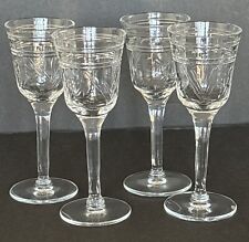 Vintage Set 4 Etched Crystal Sherry Cordial Glasses Wheat Floral Approx 4” Tall picture