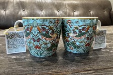 NEW S/2 William Morris Fine China Coffee/Tea Mugs - Strawberry Thief - Turquoise picture