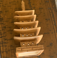 Ceramic pagoda tower figurine statue brown & white architecture decor 8 in picture