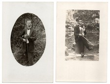 2 Antique photo 1910s. Unknown violinist. Musician, RPPC. picture
